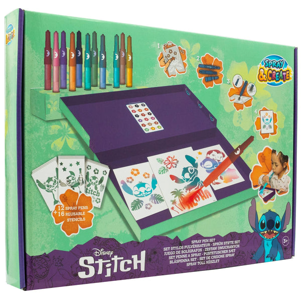 Disney Stitch spray pen set deluxe, 12 pennen en 16 sjablonen