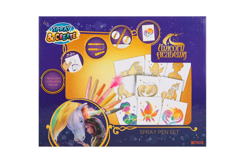 Unicorn Academy spray pen set, 7 pennen en 6 sjablonen