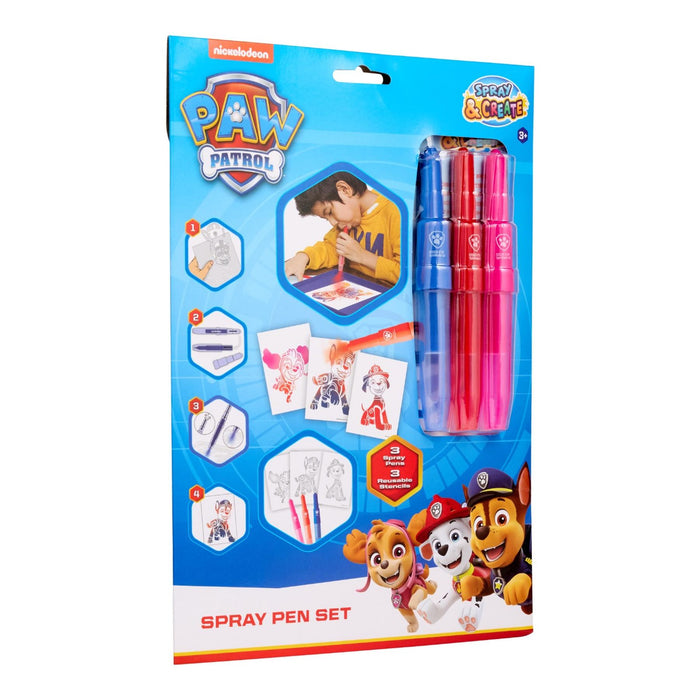 Paw Patrol - Spray Pen Set A4 Enveloppe (PW23363) - Kleurstiften voor Kinderen - Tekenset met Gekleurde Pennen en Tekensjablonen