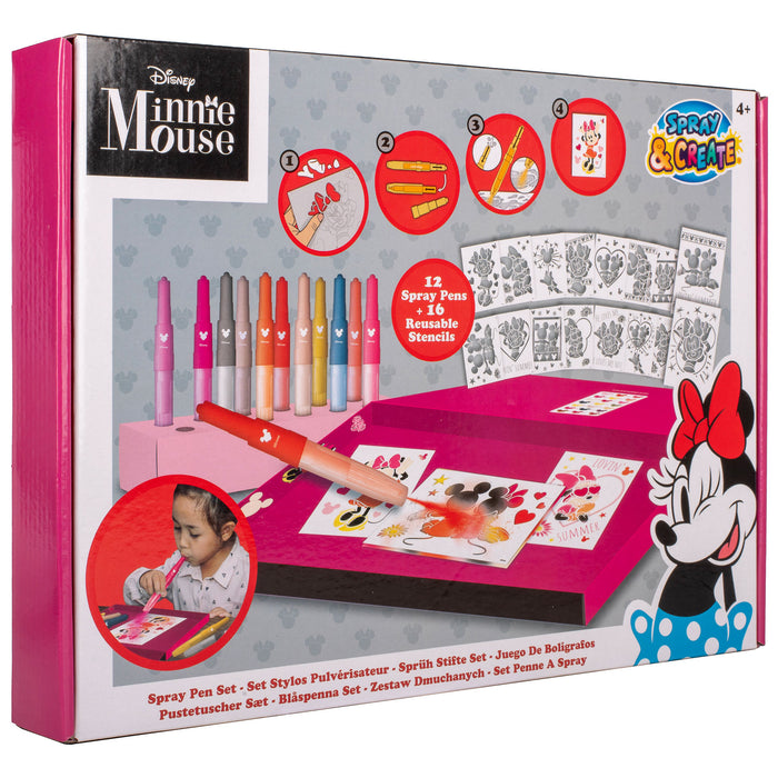 Minnie Mouse - Spray Pen Set - Kleurstiften voor Kinderen - Tekenset met Gekleurde Pennen en Tekensjablonen