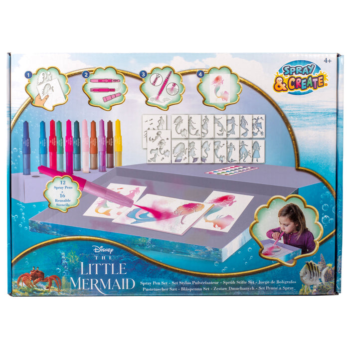 The Little Mermaid – Sprühstift-Set – Malstifte für Kinder – Zeichenset mit Farbstiften und Zeichenvorlagen