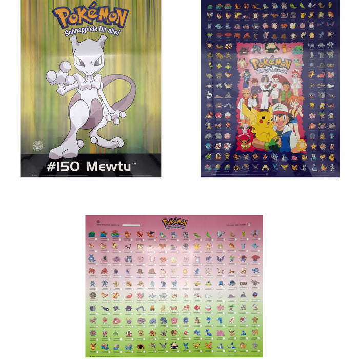 Pokemon - Poster Voordeelset - 3 Posters (50x40 cm) - Mewtu - Mewtwo - Verzamel - Geplastificeerd - Kinderkamer - (Versie 7)