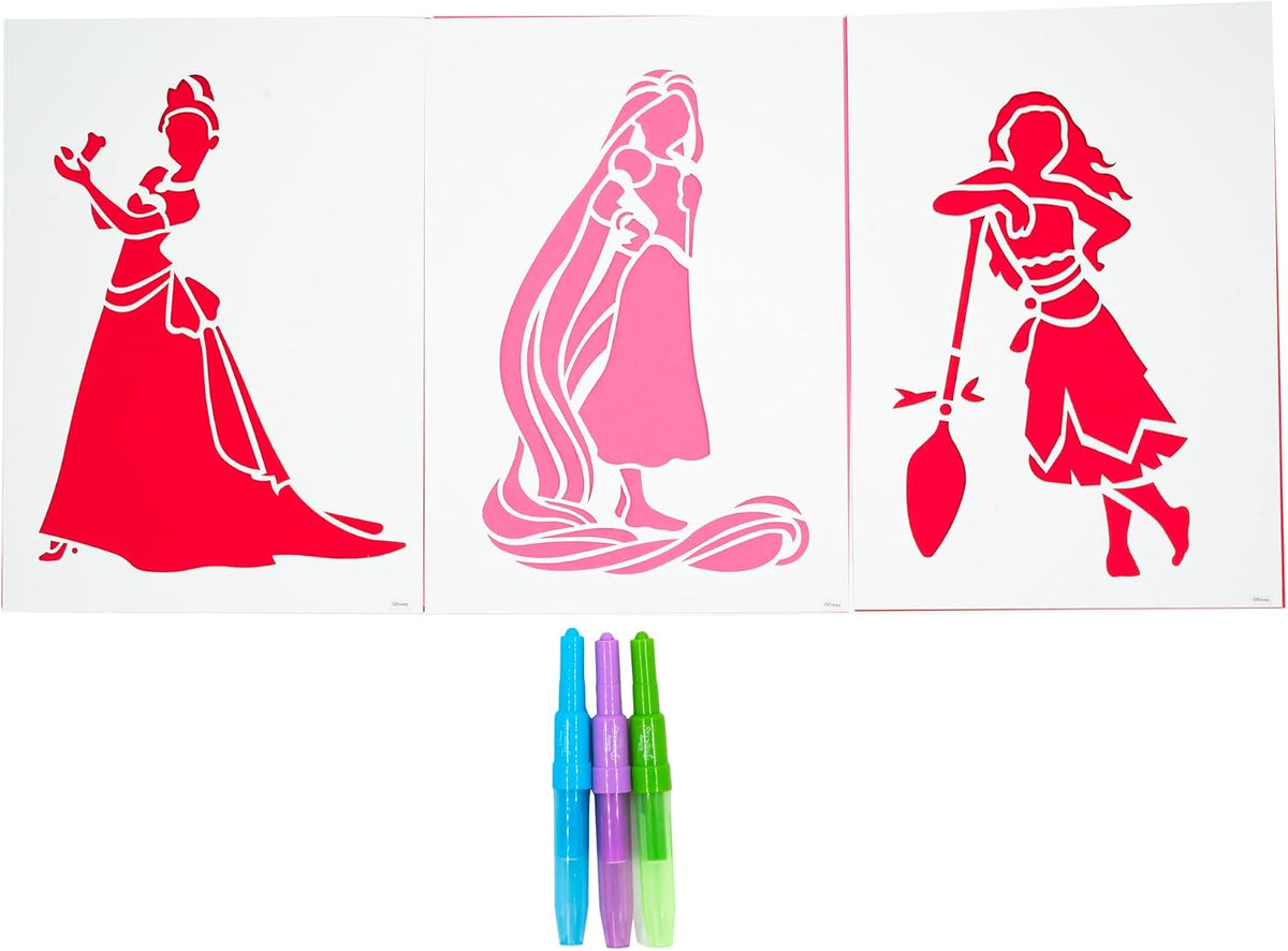 Disney Princess spray pen set A4 envelop, 3 pennen en 3 sjablonen