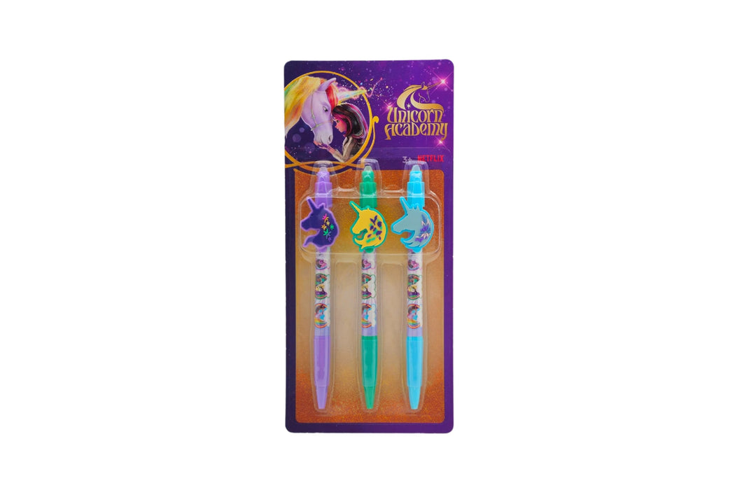 Unicorn Academy gelpennen, set van 3 uitwisbaar