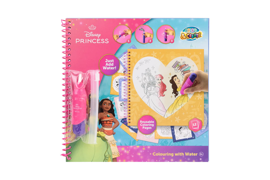 Disney Princess waterkleurboek, 12 herbruikbare kleurplaten