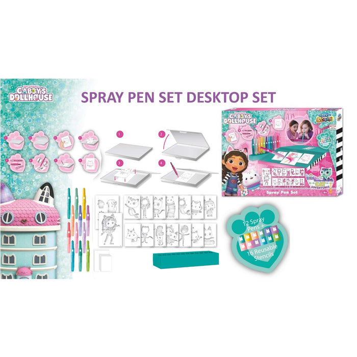 Gabby's Dollhouse spray pen set deluxe, 12 pennen met sjablonen