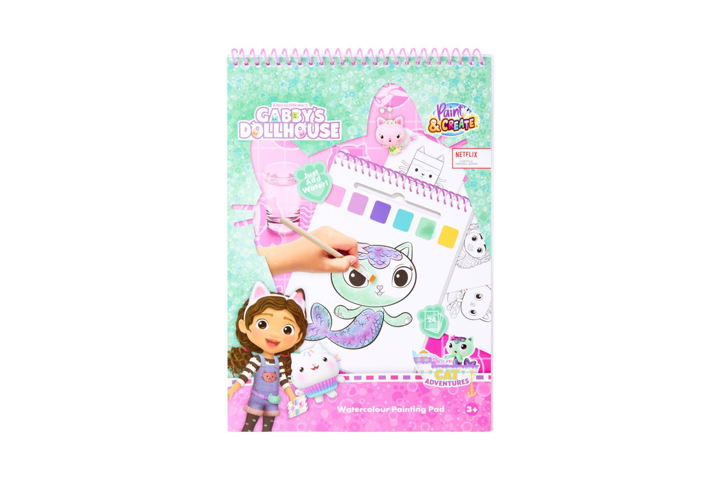 Gabby's Dollhouse waterverf kleurboek, 24 kleurplaten met penseel