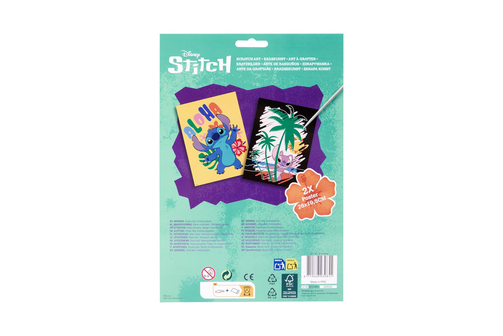 Disney Stitch kraskunst set, 2 posters van 26 x 19,5 cm met kraspen