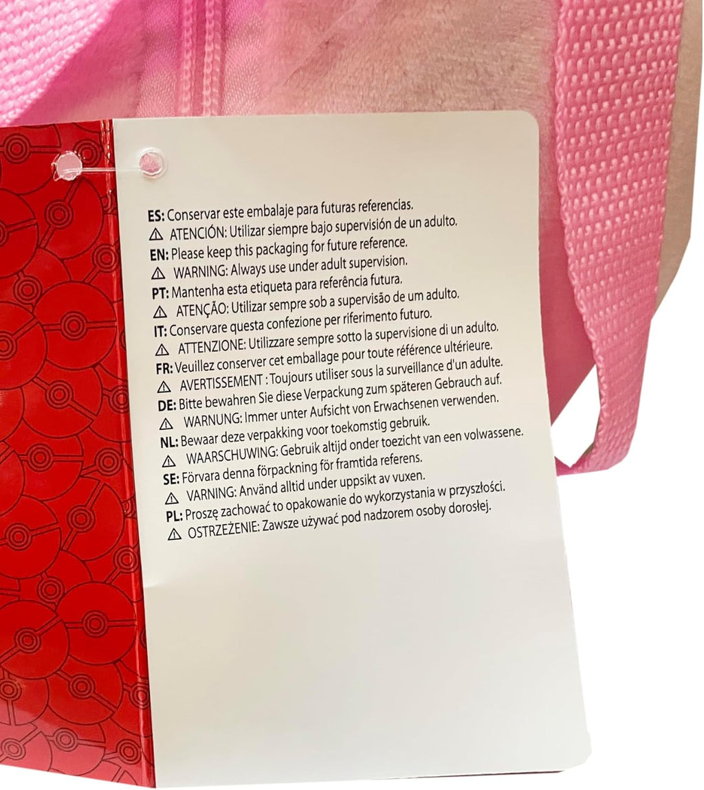 Pokémon kinderrugzak pluche, roze met verstelbare en afneembare banden
