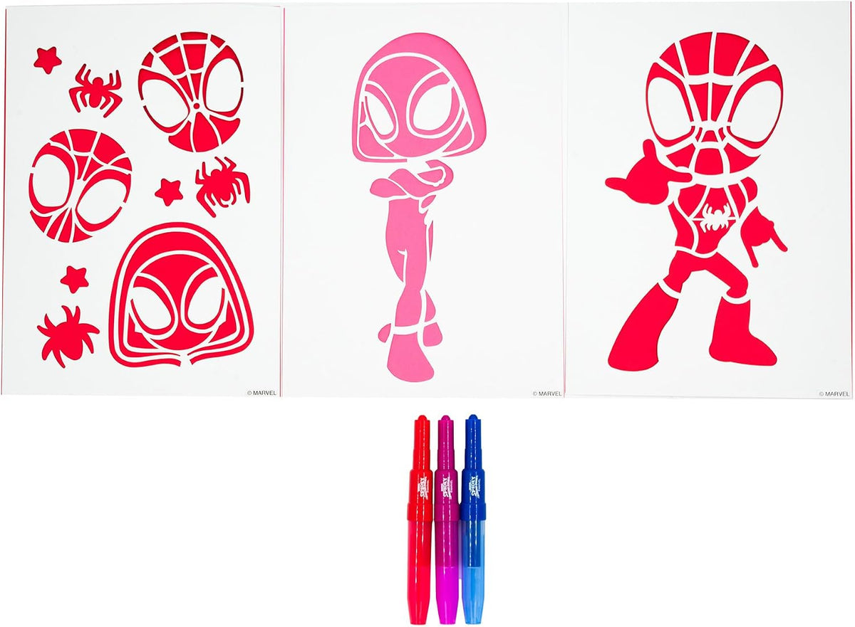 Marvel Spidey spray pen set A4 envelop, 3 pennen en 3 sjablonen