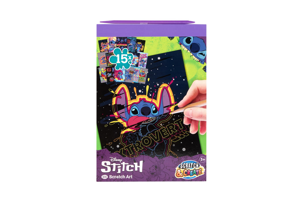 Disney Stitch krasboek A5, 15 kraskaarten met kraspen
