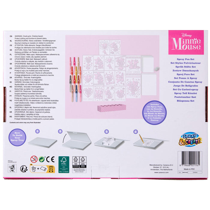 Disney Minnie Mouse spray pen set deluxe, 12 pennen en 16 sjablonen