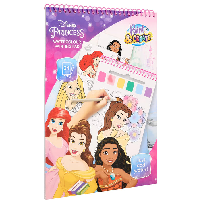Disney Princess waterverf kleurboek, 24 kleurplaten met penseel