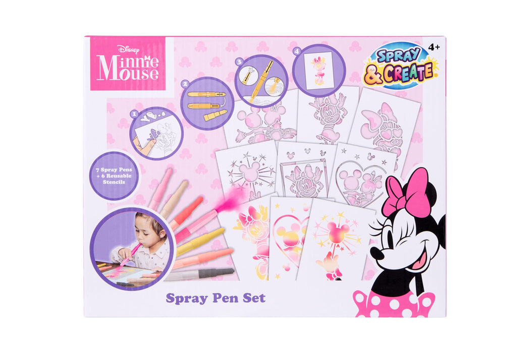 Disney Minnie Mouse spray pen set, 7 pennen en 6 sjablonen