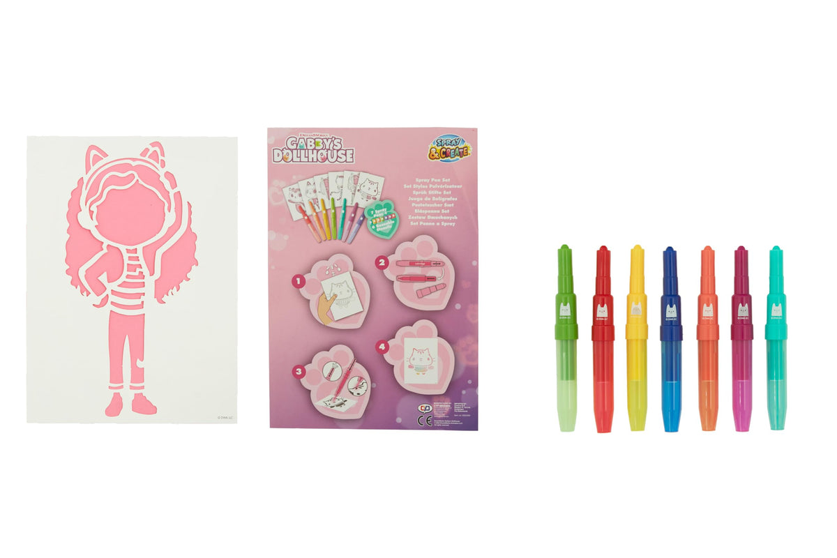 Gabby's Dollhouse spray pen set, 7 pennen en 6 sjablonen