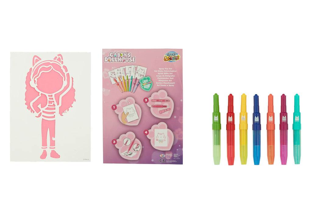Gabby's Dollhouse spray pen set, 7 pennen en 6 sjablonen