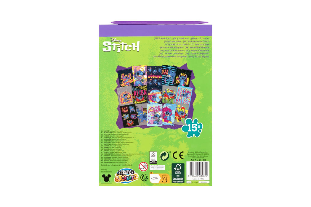 Disney Stitch krasboek A5, 15 kraskaarten met kraspen