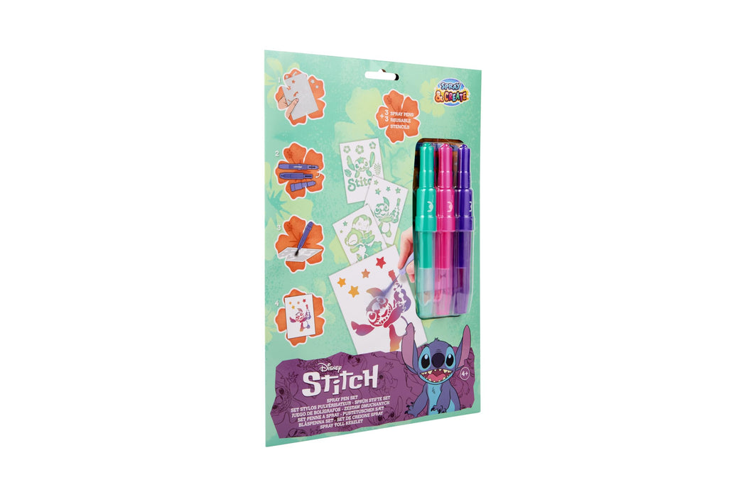 Disney Stitch spray pen set A4 envelop, 3 pennen en 3 sjablonen