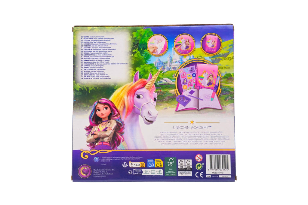 Unicorn Academy dagboek designset, met strass steentjes, stickers en pennen