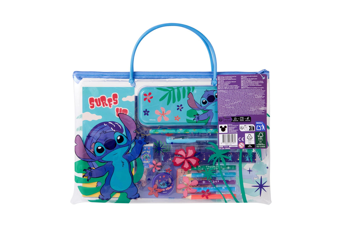 Disney Stitch schrijf- en tekenreisset, met etui, potloden, pennen en stickers