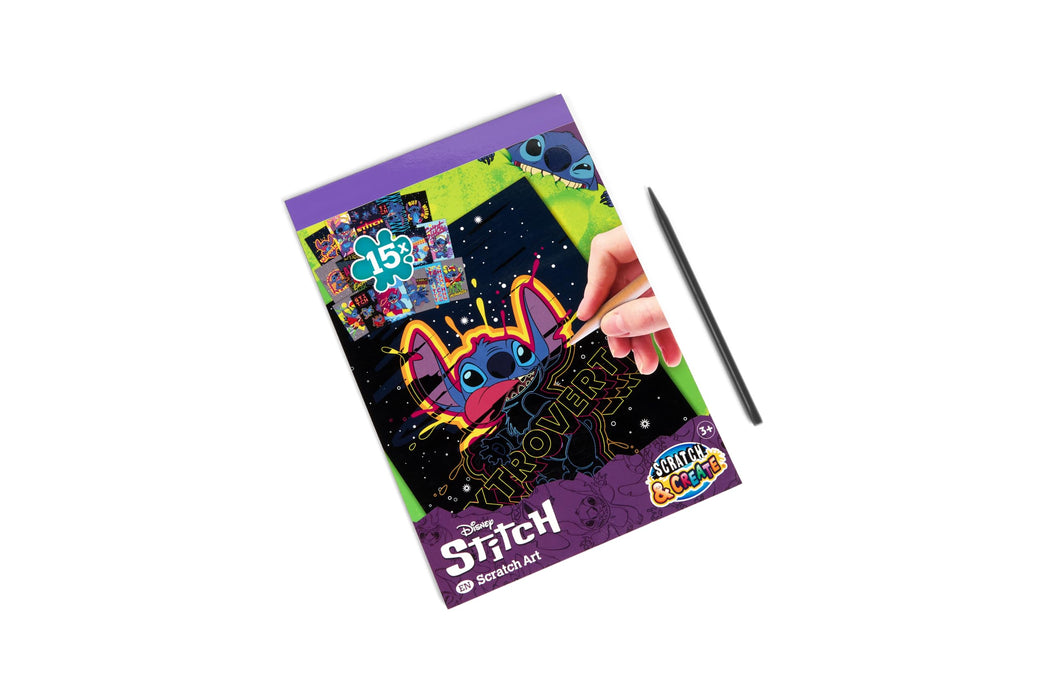 Disney Stitch krasboek A5, 15 kraskaarten met kraspen