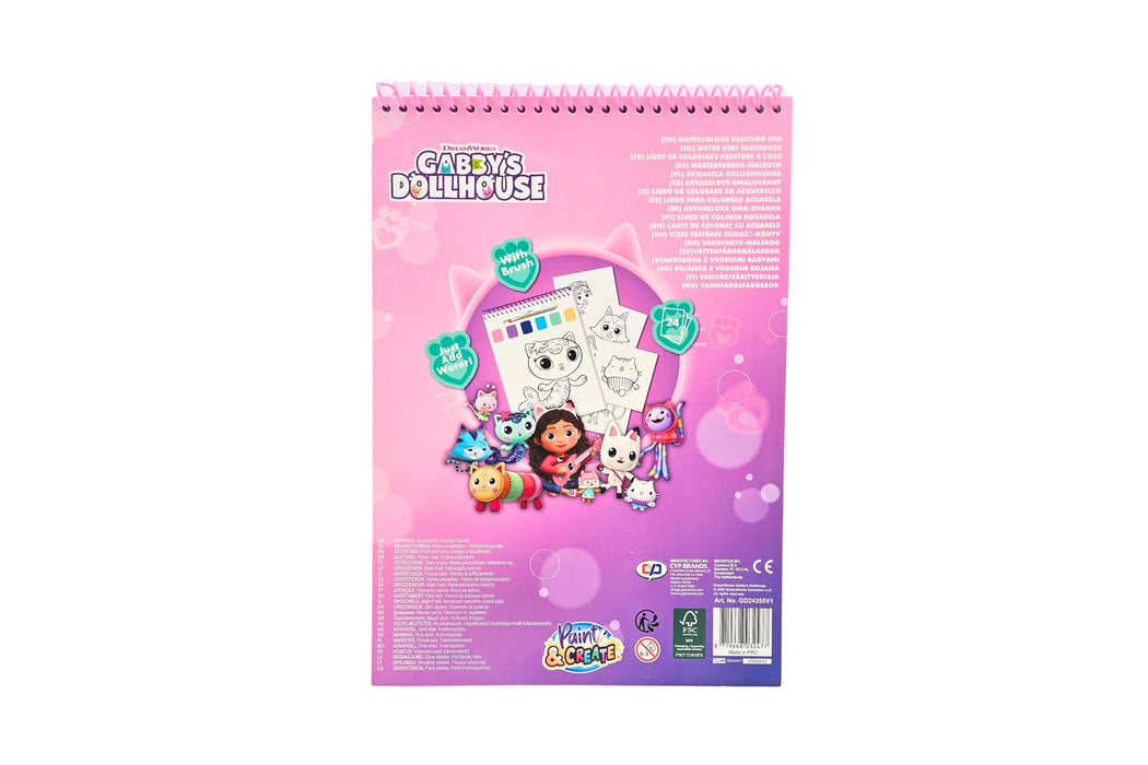 Gabby's Dollhouse waterverf kleurboek, 24 kleurplaten met penseel