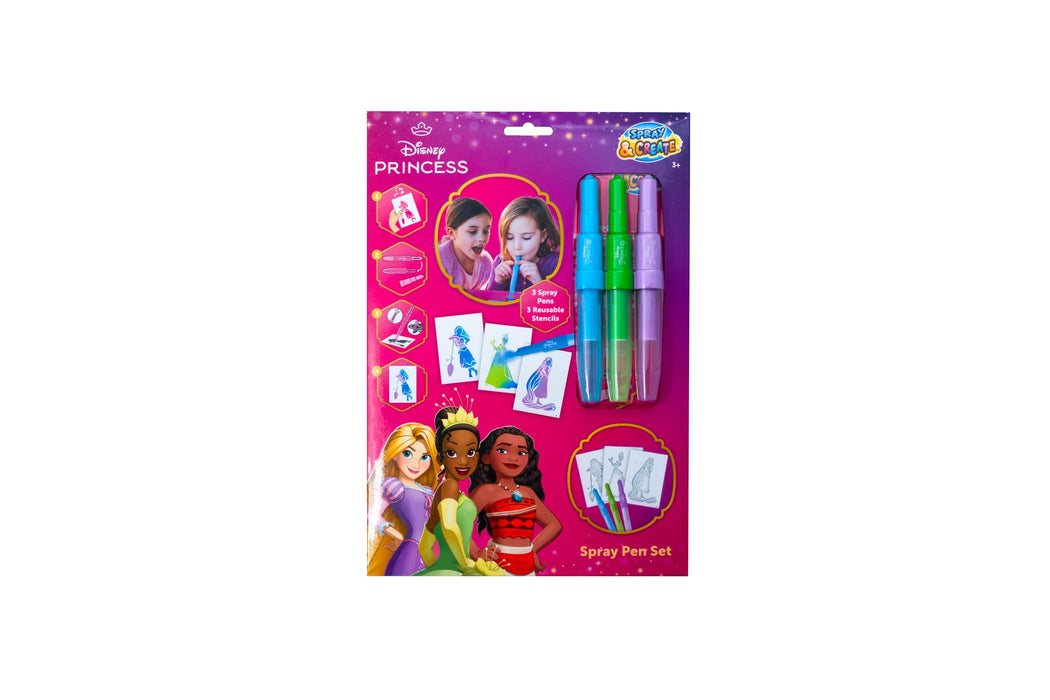 Disney Princess spray pen set A4 envelop, 3 pennen en 3 sjablonen