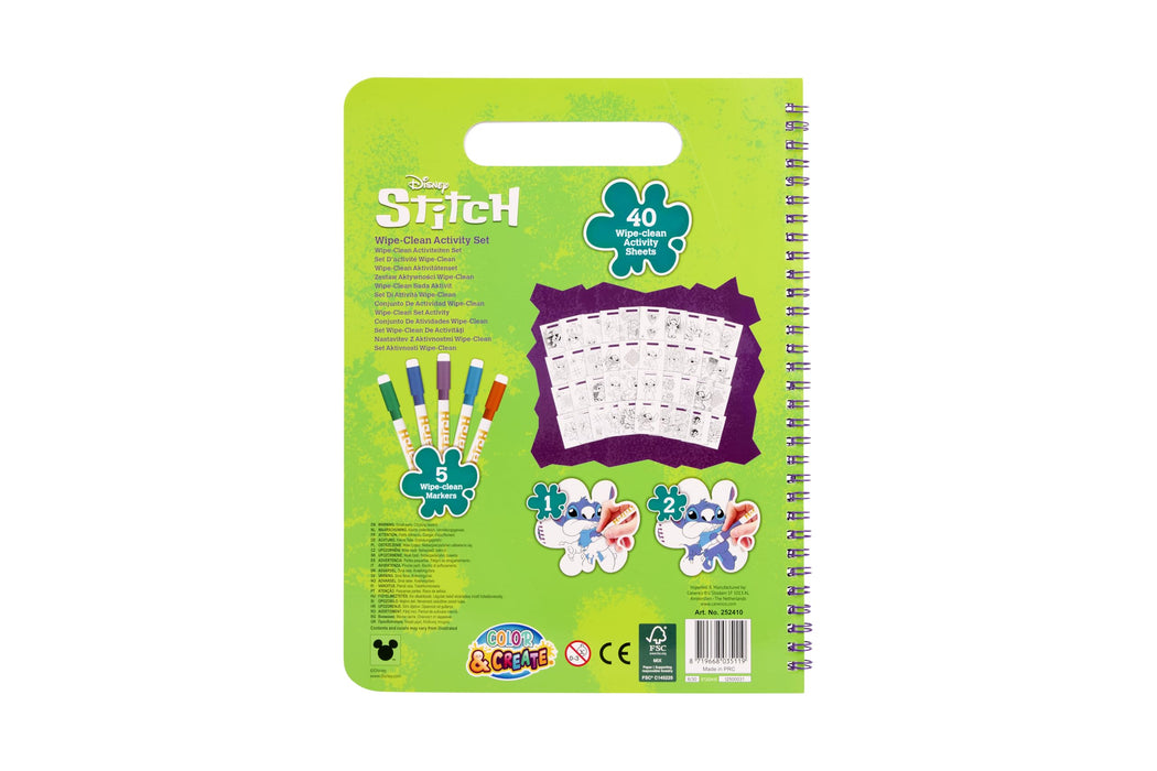 Disney Stitch wipe clean activiteitenset, met 5 uitwisbare stiften