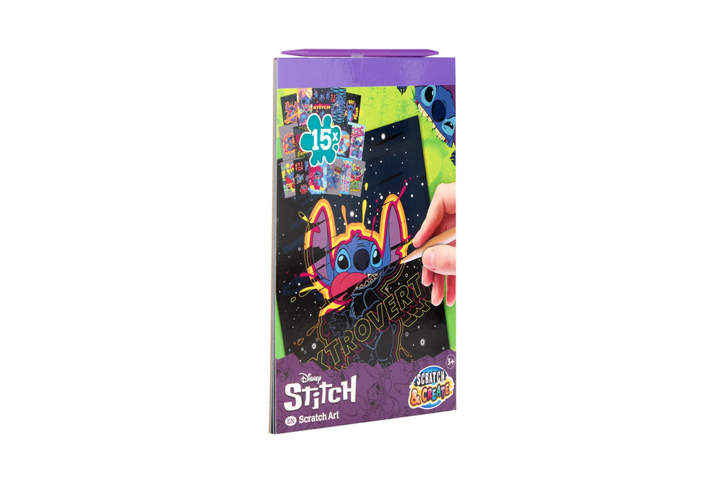 Disney Stitch krasboek A5, 15 kraskaarten met kraspen