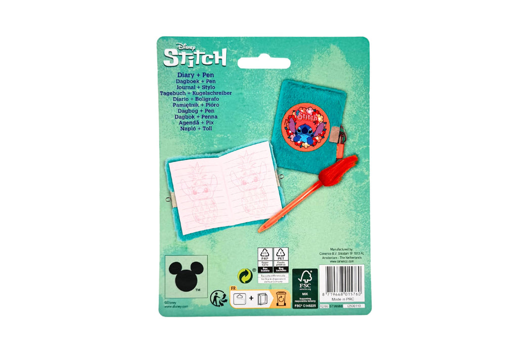 Disney Stitch pluche dagboek, met slotje en fluffy pen