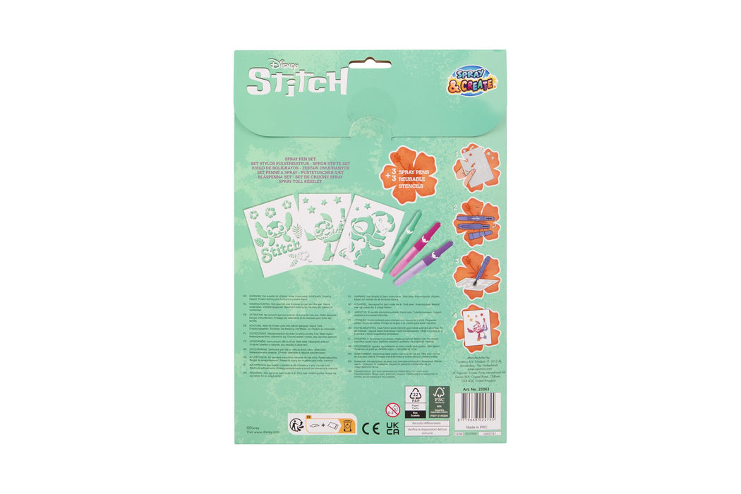 Disney Stitch spray pen set A4 envelop, 3 pennen en 3 sjablonen