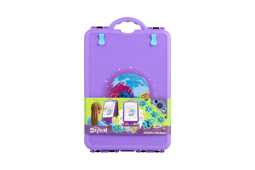 Disney Stitch schildersezel, draagbare knutselkoffer met krijtjes, stempels en stickers
