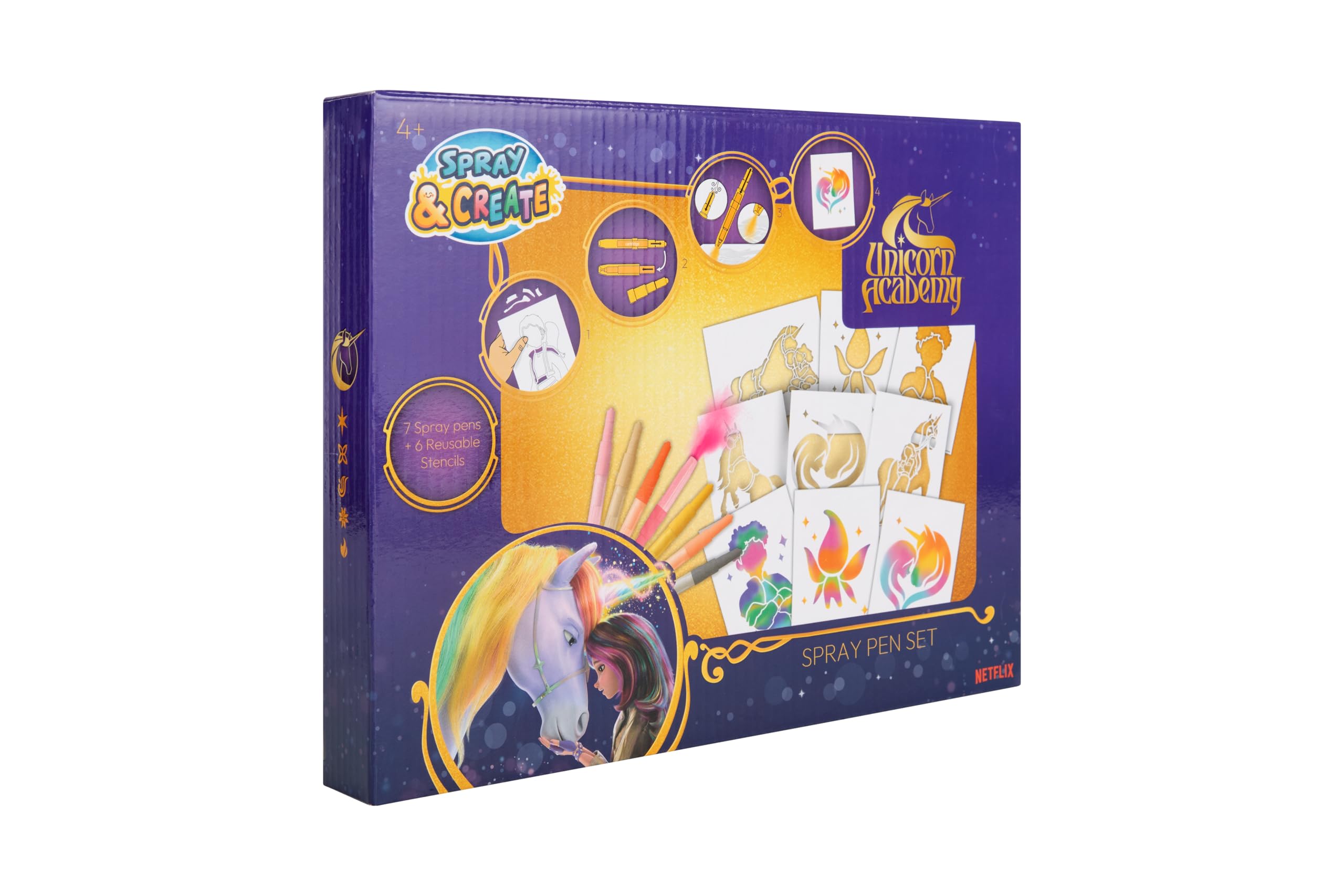 Unicorn Academy spray pen set, 7 pennen en 6 sjablonen