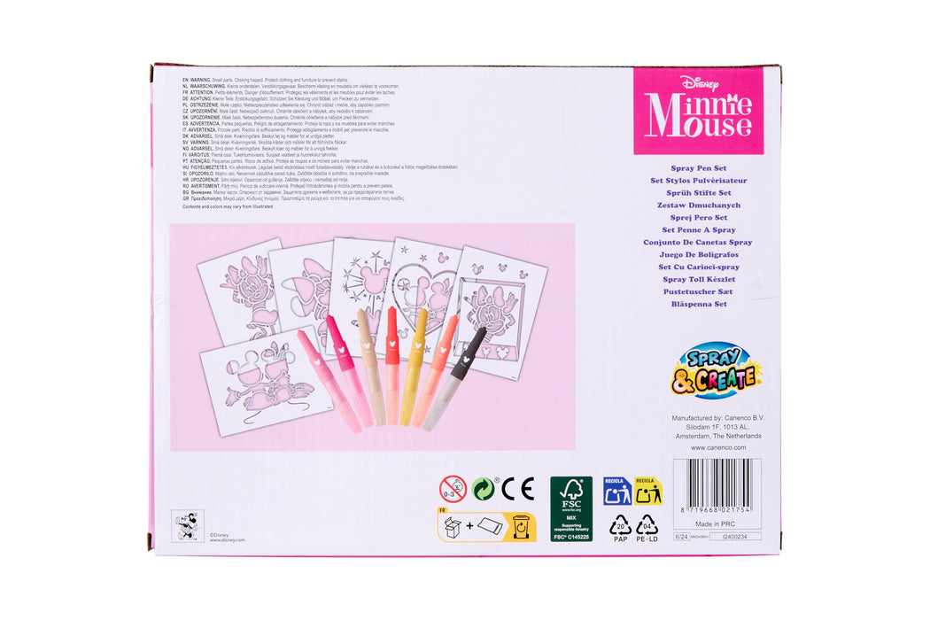 Disney Minnie Mouse spray pen set, 7 pennen en 6 sjablonen
