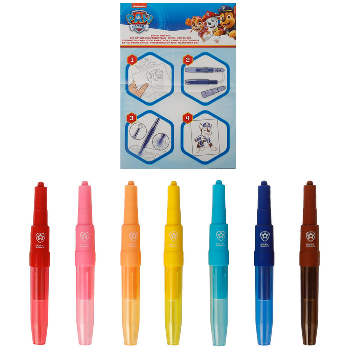 PAW Patrol spray pen set, 7 pennen en 6 sjablonen