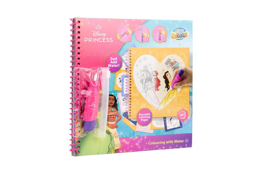 Disney Princess waterkleurboek, 12 herbruikbare kleurplaten