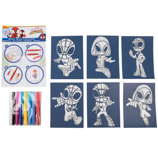 Marvel Spidey spray pen set, pennen met sjablonen