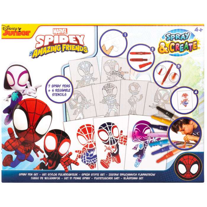Marvel Spidey spray pen set, pennen met sjablonen