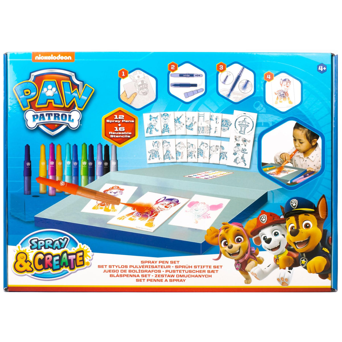 PAW Patrol spray pen set deluxe, 12 pennen en 16 sjablonen