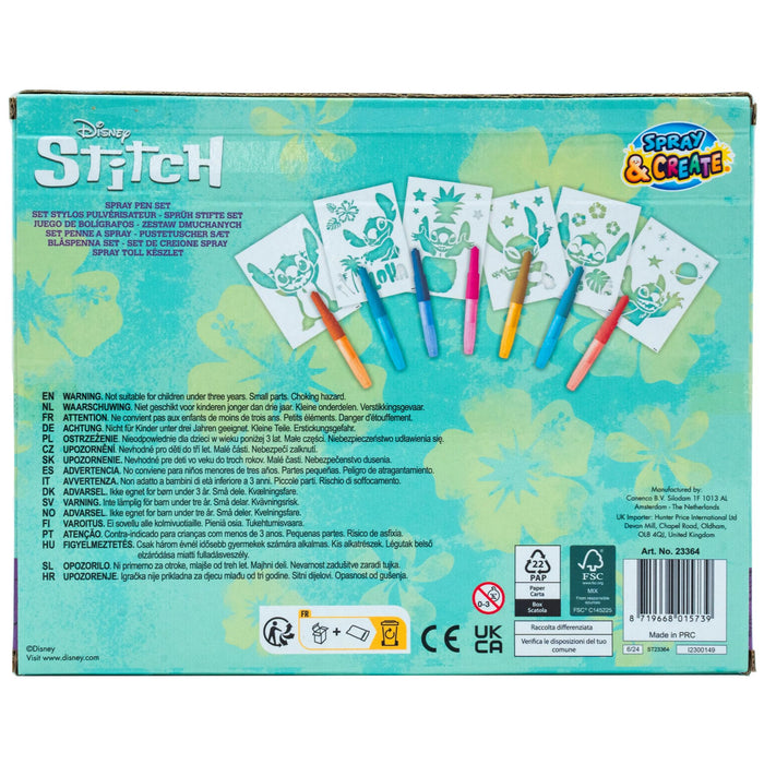Disney Stitch spray pen set, 7 pennen en 6 sjablonen