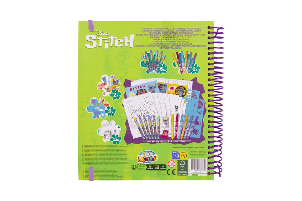 Disney Stitch activiteiten kleurboek, 16 kleurplaten met stiften, stickers en sjablonen