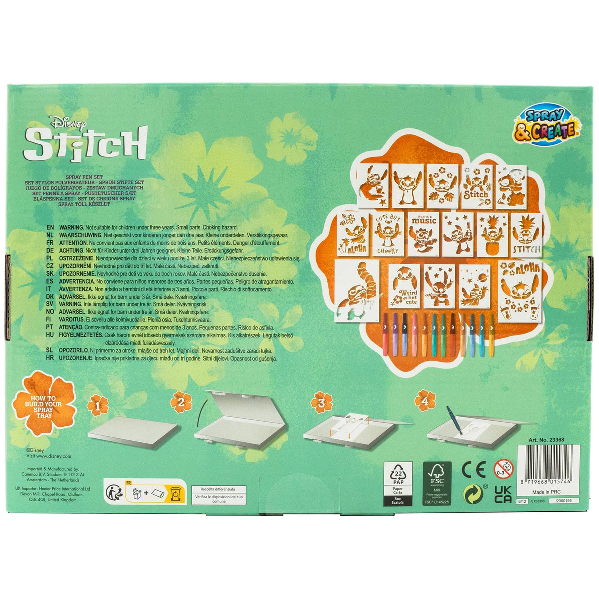 Disney Stitch spray pen set deluxe, 12 pennen en 16 sjablonen
