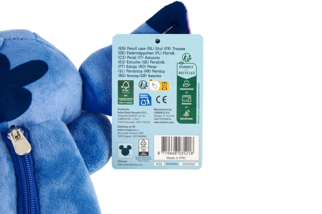Disney Stitch pluche etui, zacht met ritssluiting, circa 24 cm