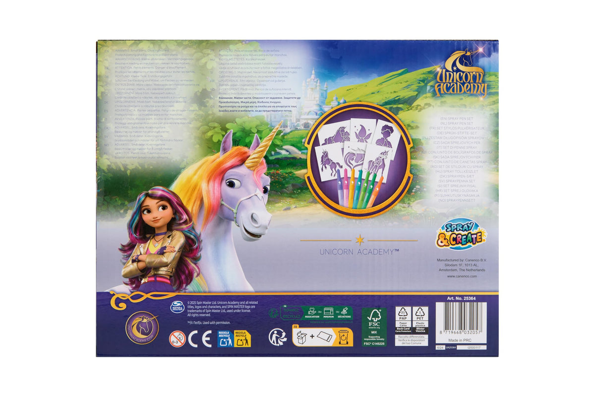 Unicorn Academy spray pen set, 7 pennen en 6 sjablonen