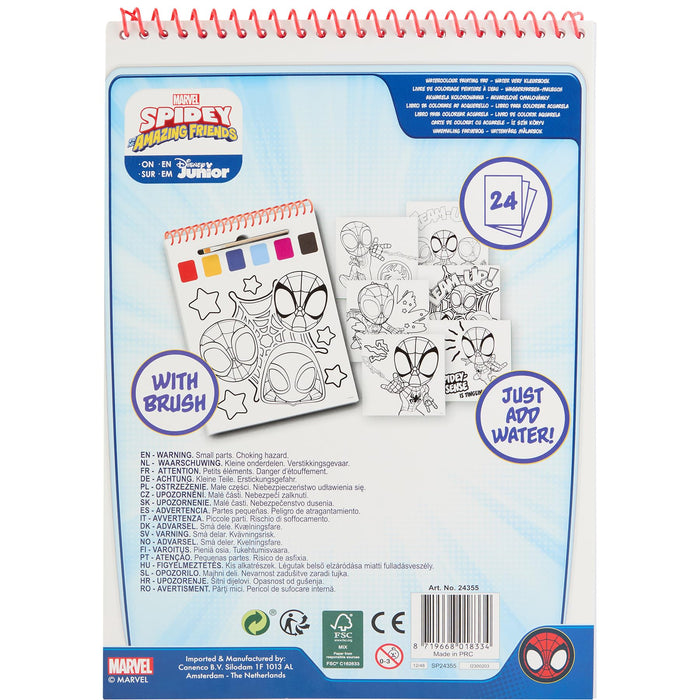 Marvel Spidey waterverf kleurboek, 24 kleurplaten met penseel