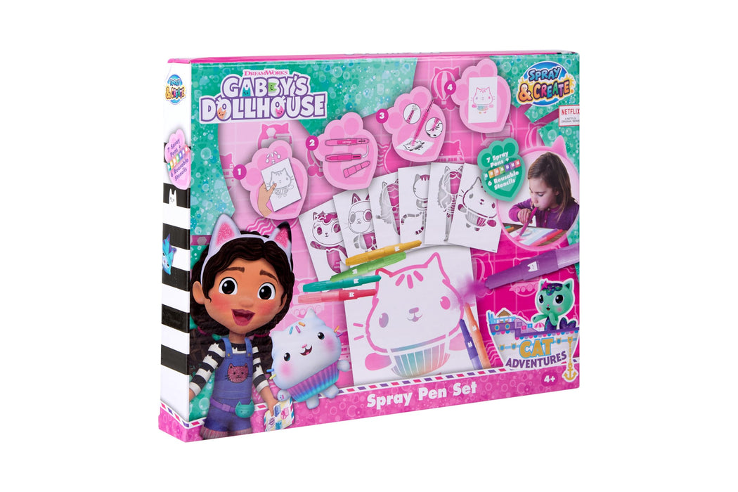 Gabby's Dollhouse spray pen set, 7 pennen en 6 sjablonen