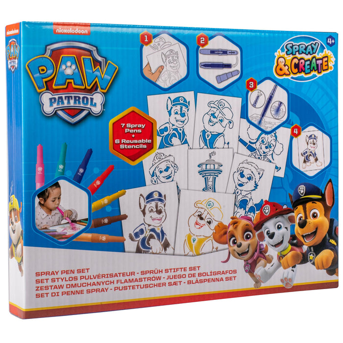 PAW Patrol spray pen set, 7 pennen en 6 sjablonen