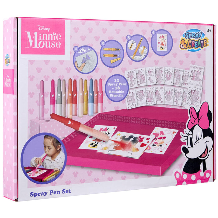 Disney Minnie Mouse spray pen set deluxe, 12 pennen en 16 sjablonen