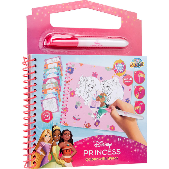Disney Princess waterkleurboek, 10 herbruikbare kleurplaten