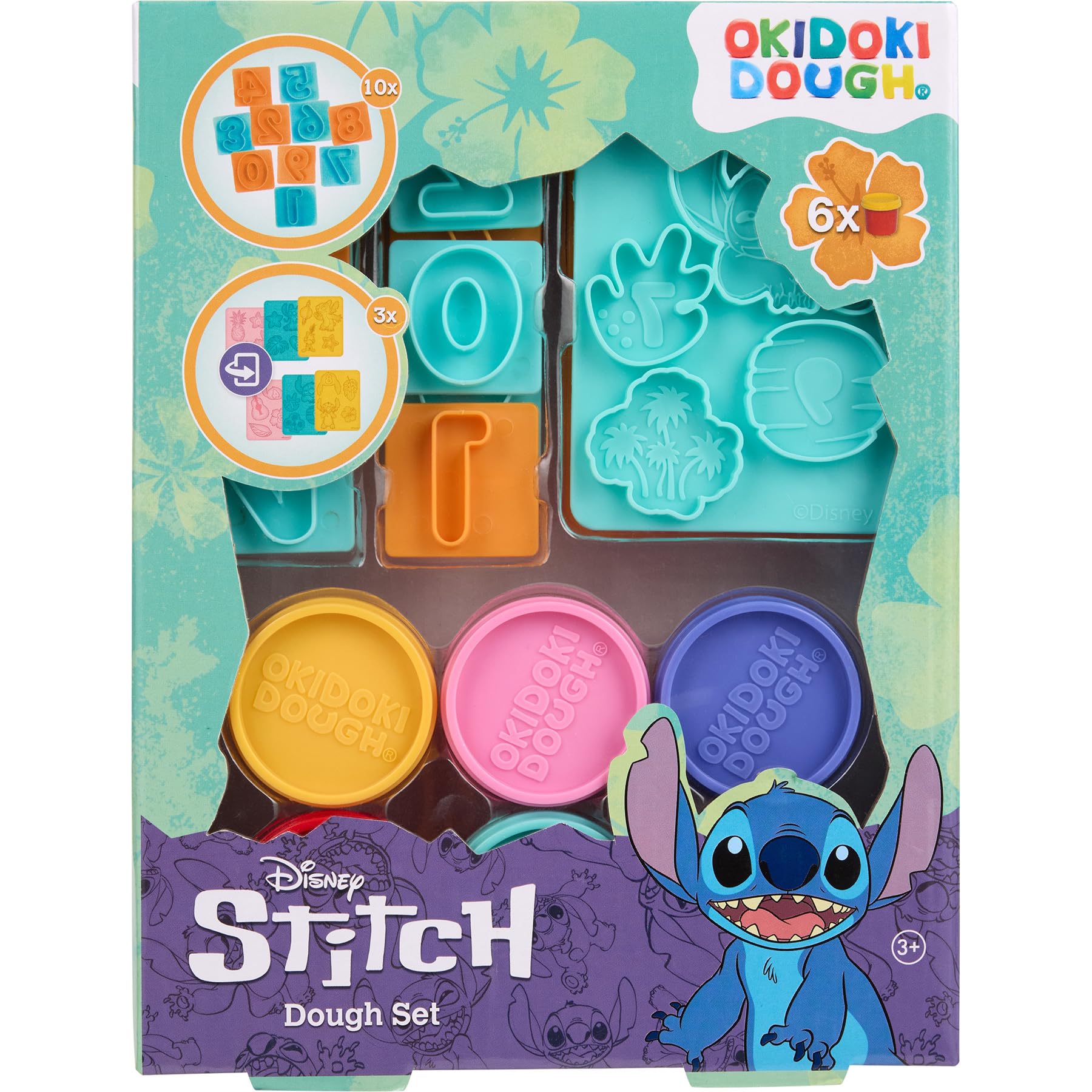 Disney Stitch kleiset met cijfers, 6 kleuren klei en 13 vormpjes
